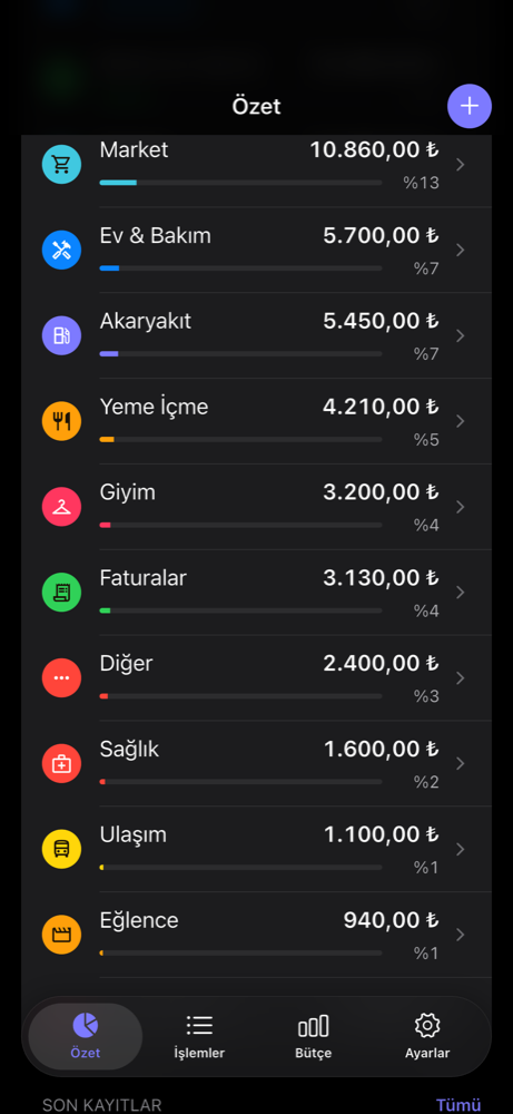 Koyu modda özet ekranı